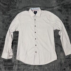 Marcello Button Down Shirt Mens Medium White Blue Red Geometric Floral Print